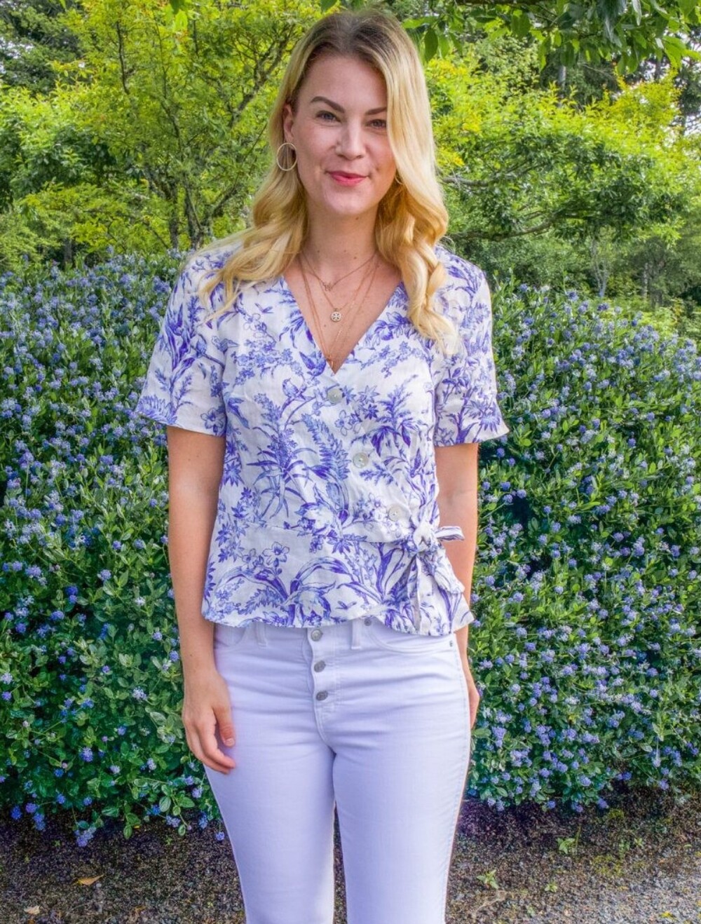 H&M Linen Chinoiserie Wrap Blouse